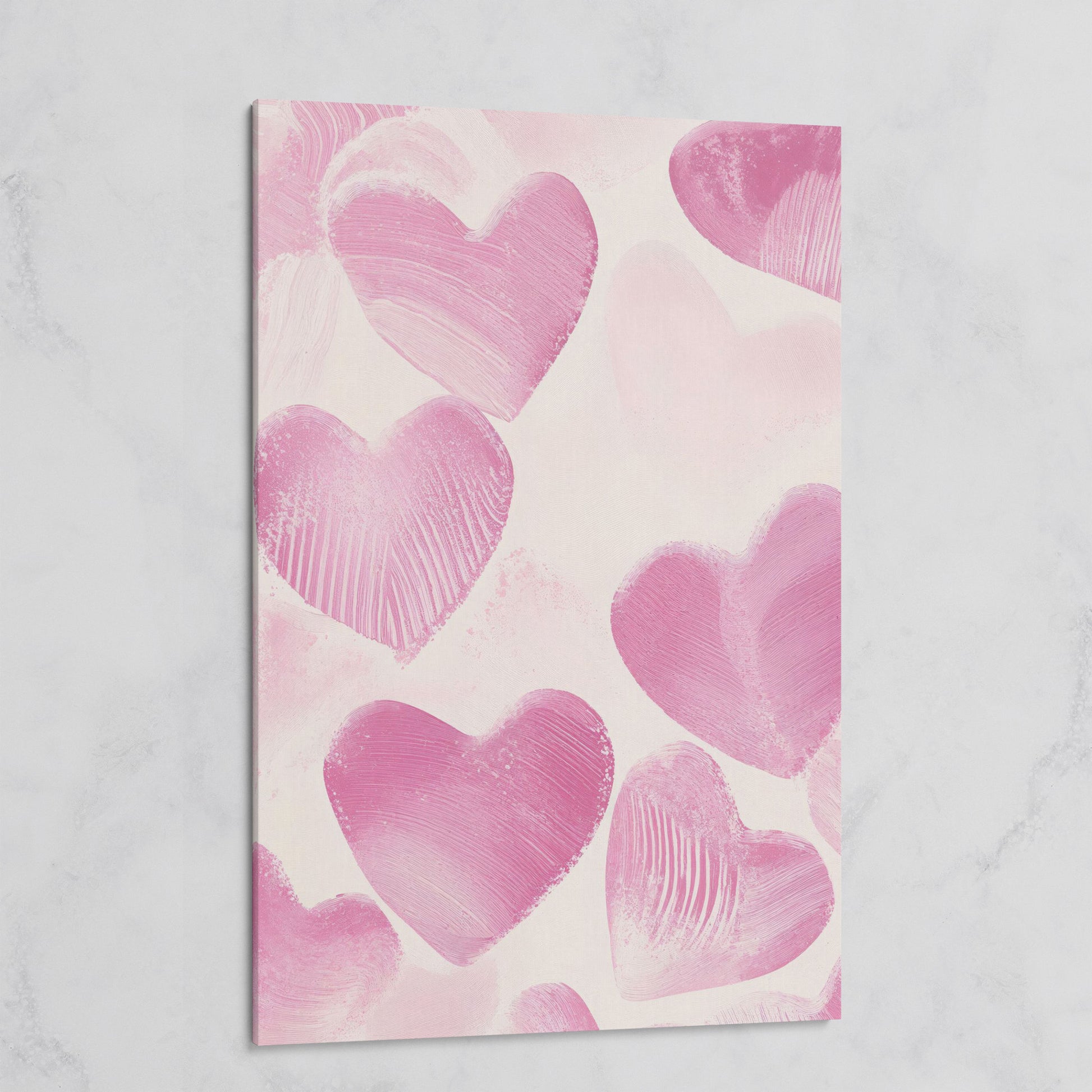 Romantic Pink Heart Canvas Wall Art on gallery wrap