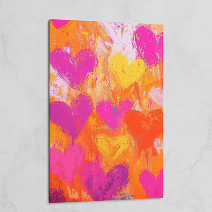 Pink & Orange Hearts Abstract Canvas on gallery wrap
