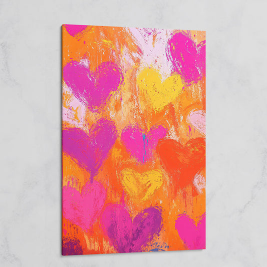 Pink & Orange Hearts Abstract Canvas on gallery wrap