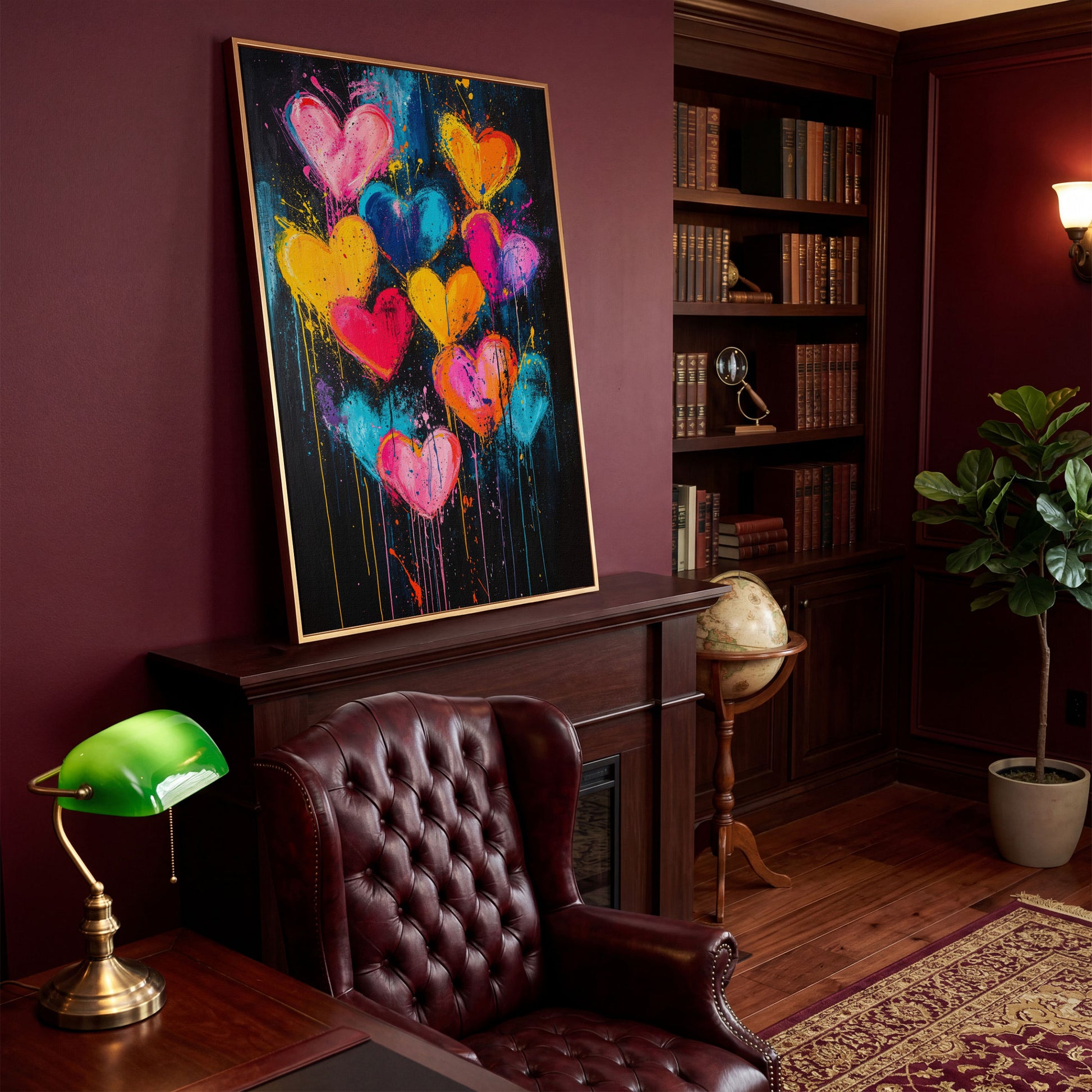 Vibrant Love Abstract Heart Canvas Print in antique gold floating frame