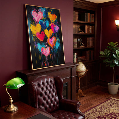 Vibrant Love Abstract Heart Canvas Print in antique gold floating frame