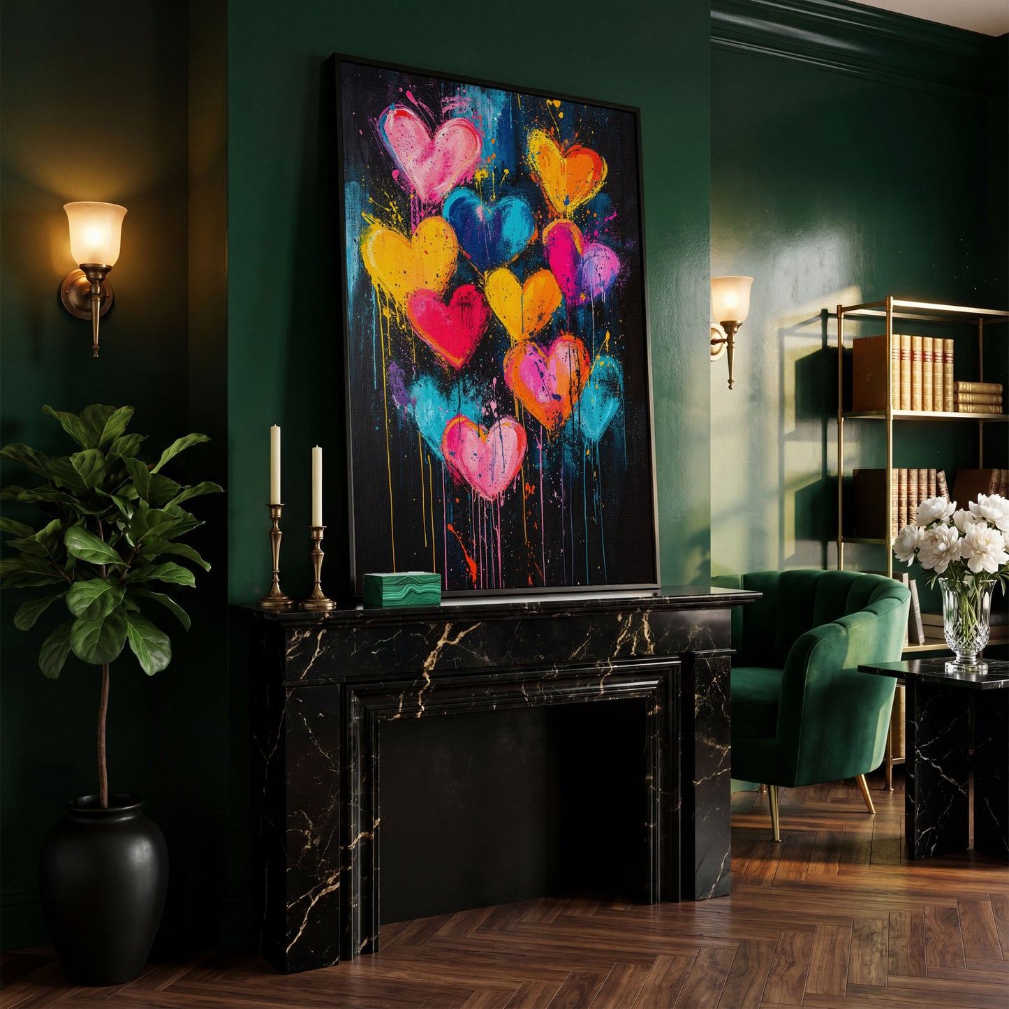 Vibrant Love Abstract Heart Canvas Print in black floating frame