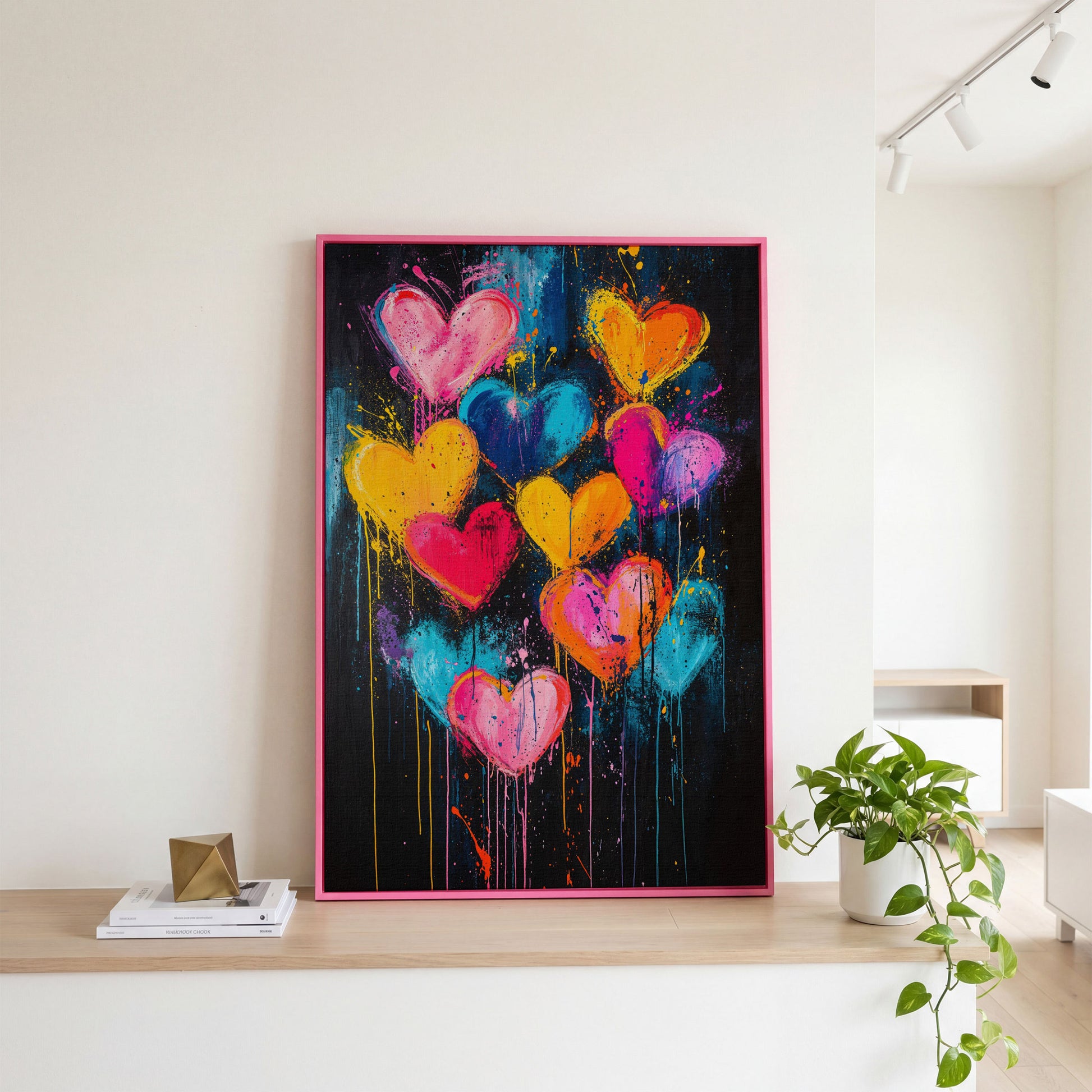Vibrant Love Abstract Heart Canvas Print in pink floating frame