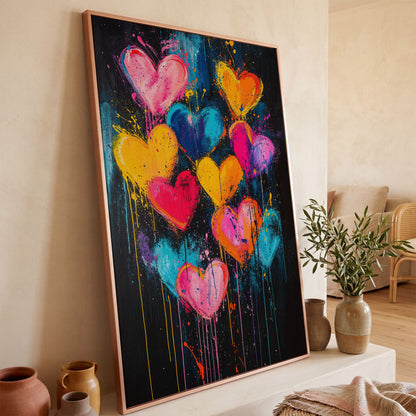 Vibrant Love Abstract Heart Canvas Print in rose gold floating frame