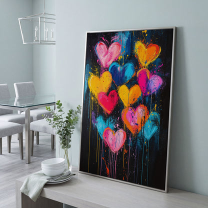Vibrant Love Abstract Heart Canvas Print in silver floating frame