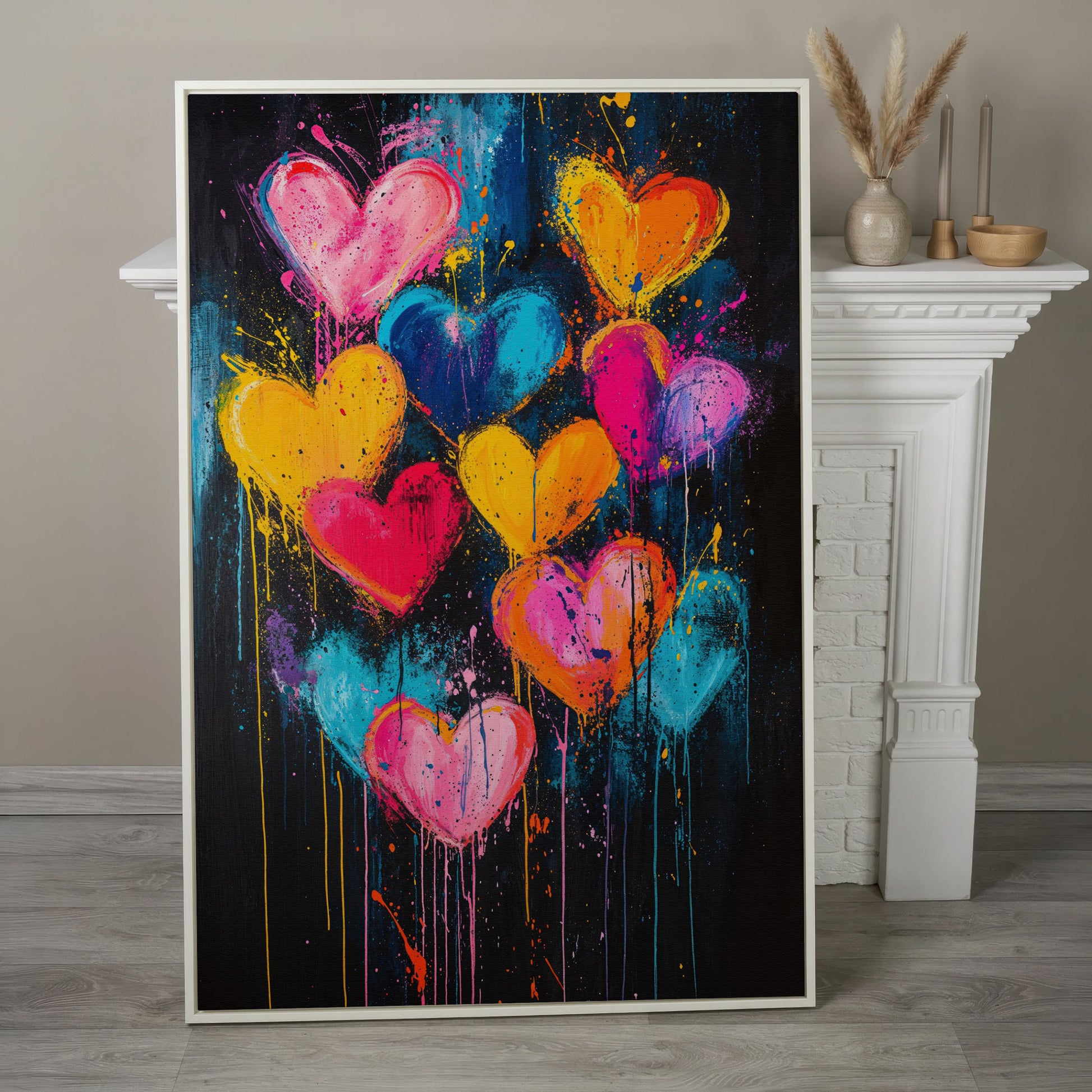 Vibrant Love Abstract Heart Canvas Print in white floating frame