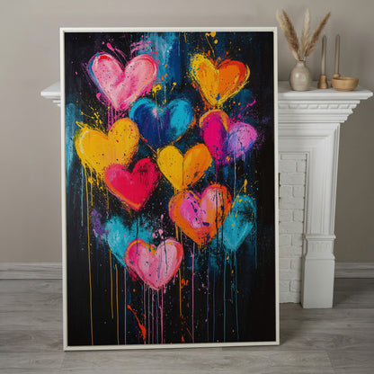 Vibrant Love Abstract Heart Canvas Print in white floating frame