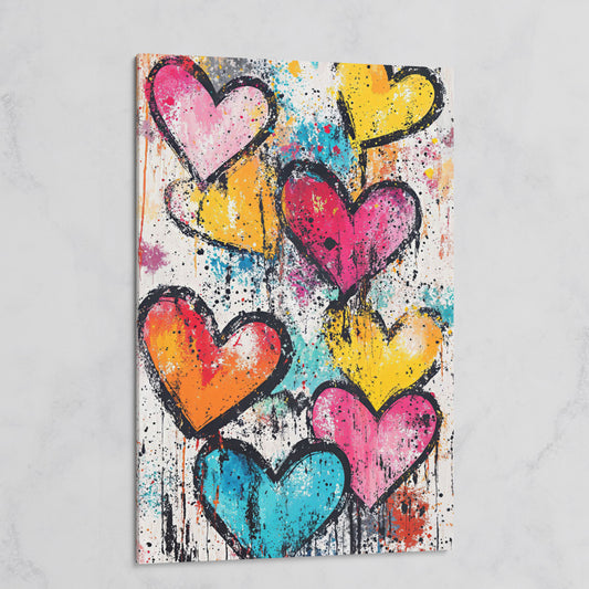 Colorful Hearts Splash Canvas on gallery wrap