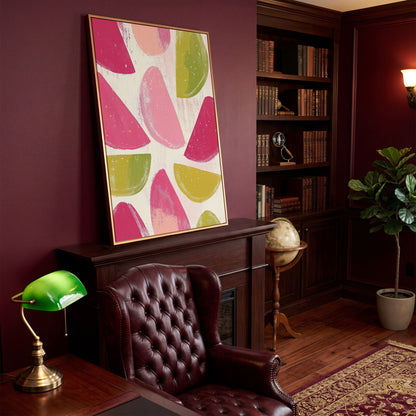 Watermelon & Citrus Slices Canvas Print in antique gold floating frame