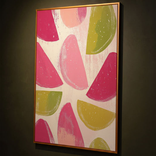 Watermelon & Citrus Slices Canvas Print shown in antique gold floating frame