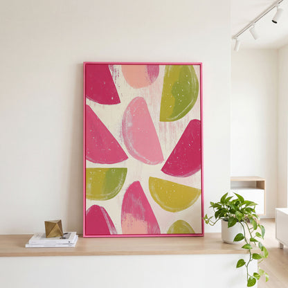 Watermelon & Citrus Slices Canvas Print in pink floating frame