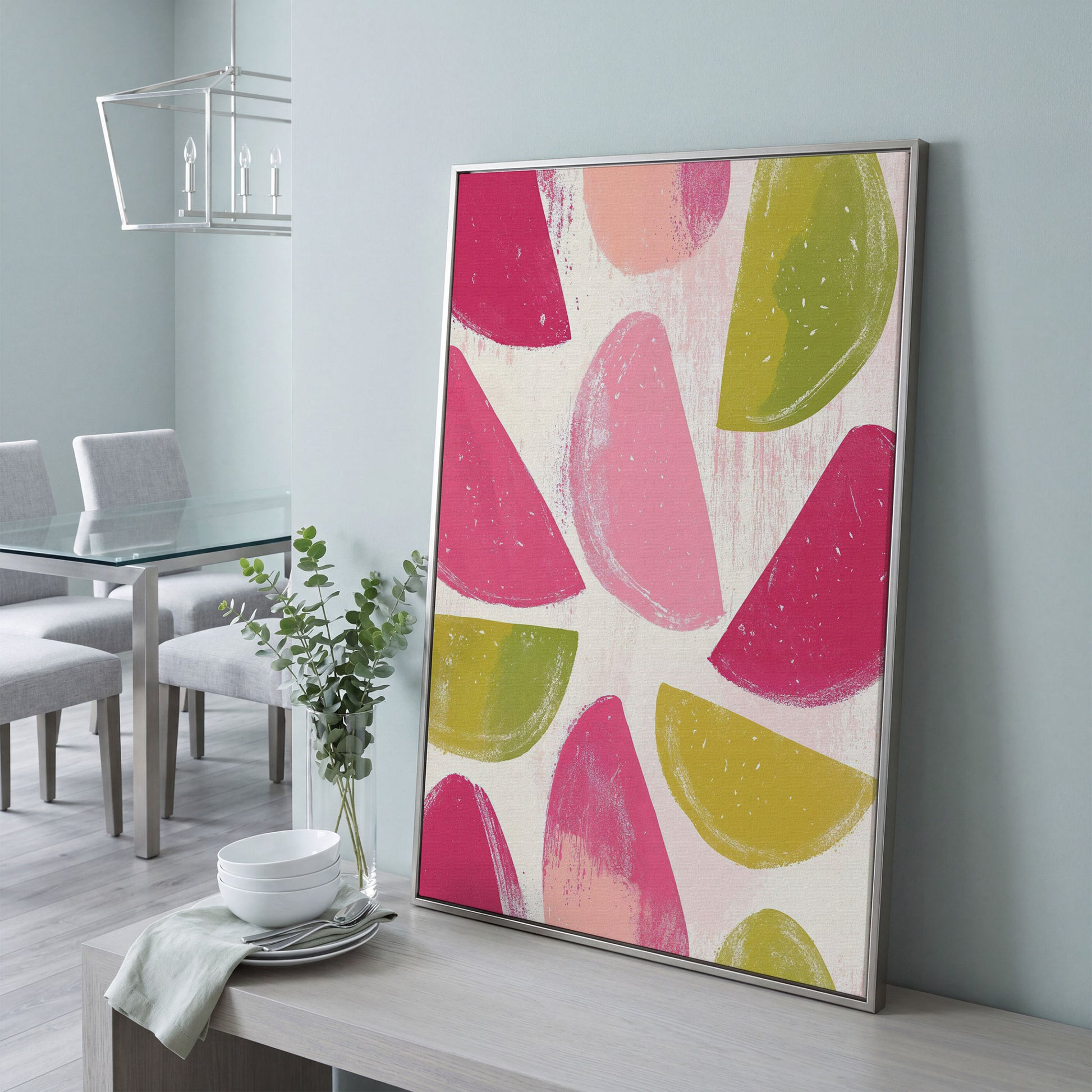 Watermelon & Citrus Slices Canvas Print in silver floating frame
