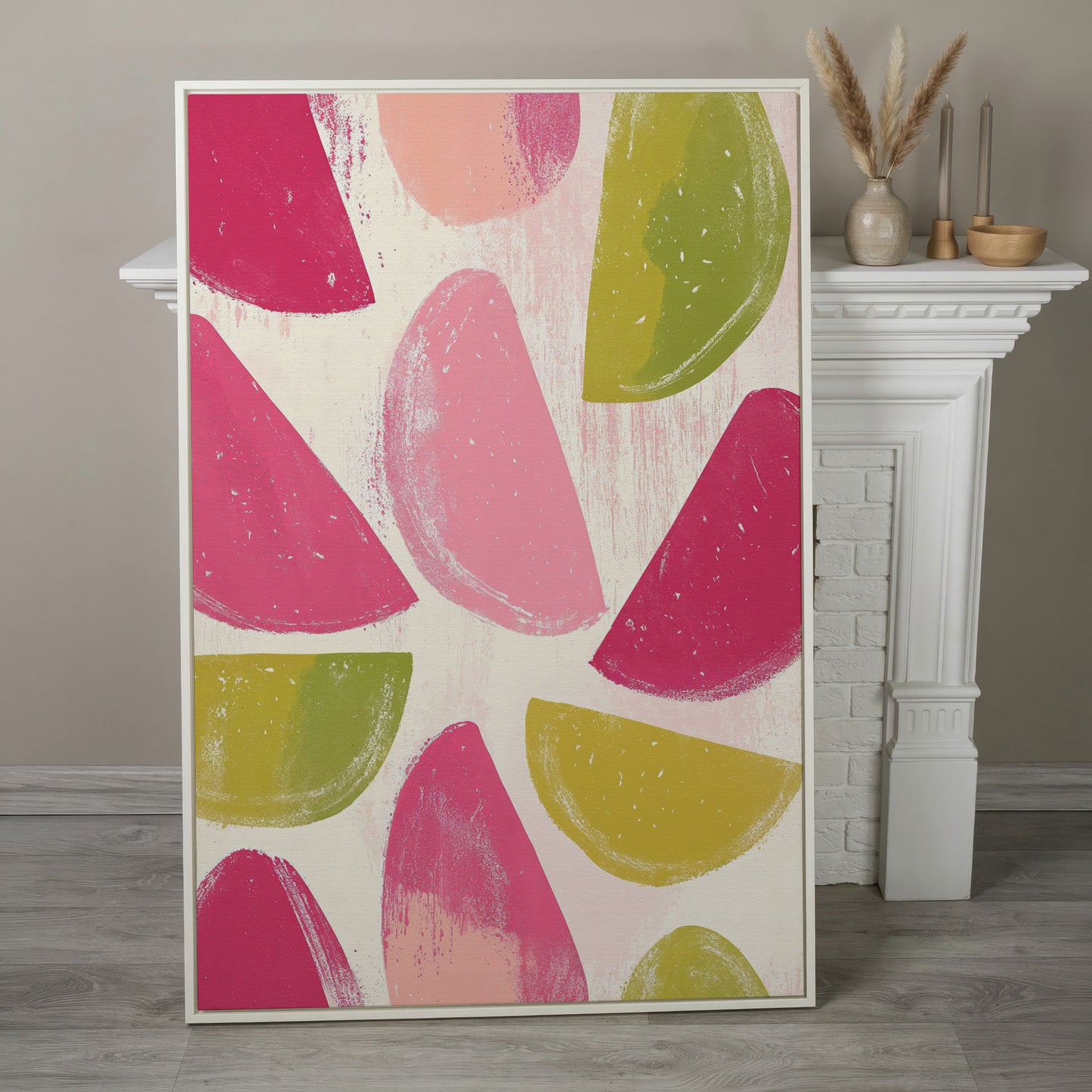 Watermelon & Citrus Slices Canvas Print in white floating frame