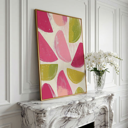 Watermelon & Citrus Slices Canvas Print in yellow gold floating frame