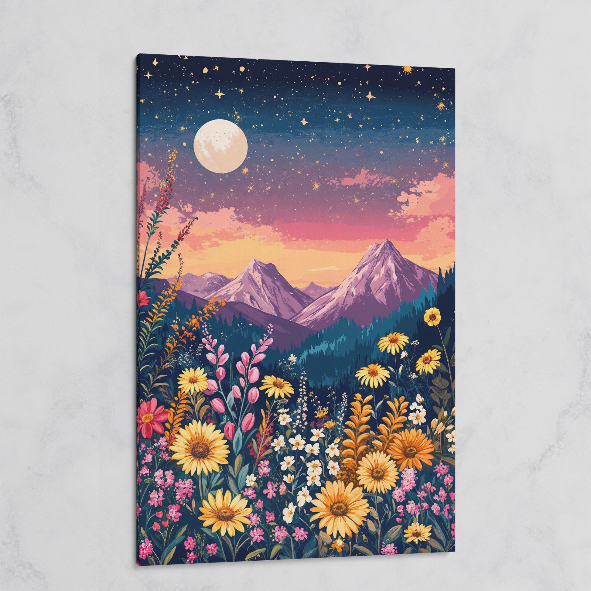 Stars and Mountains Canvas with Floral Twilight on gallery wrap