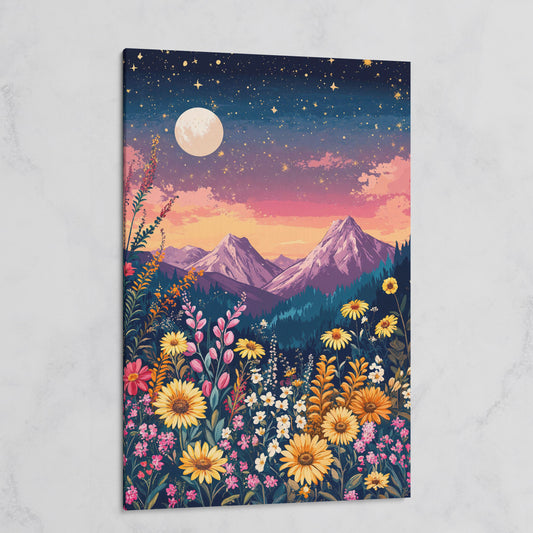 Stars and Mountains Canvas with Floral Twilight on gallery wrap