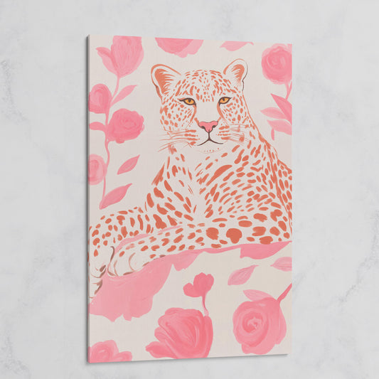 Leopard & Pink Florals Canvas Print on gallery wrap