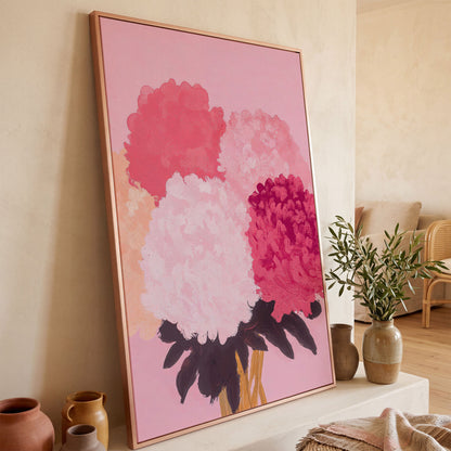 Pink Floral Burst Canvas Wall Art in rose gold floating frame