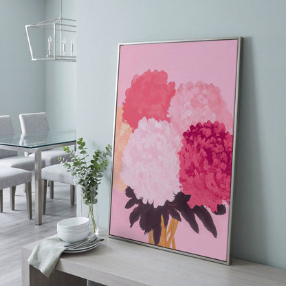 Pink Floral Burst Canvas Wall Art in silver floating frame