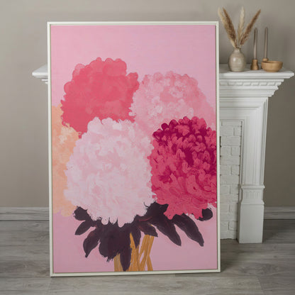 Pink Floral Burst Canvas Wall Art in white floating frame