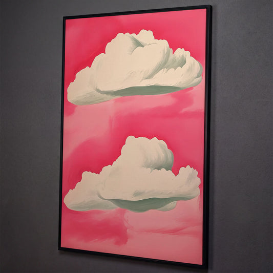Pastel Pink Sky with Clouds Canvas shown in black floating frame