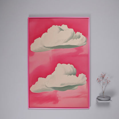 Pastel Pink Sky with Clouds Canvas in pink floating frame