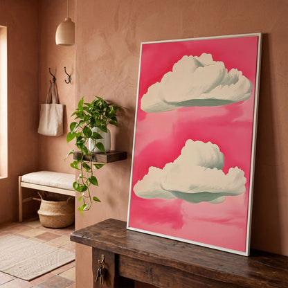 Pastel Pink Sky with Clouds Canvas in white floating frame