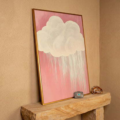 Pink Cloud Canvas Print for Nursery Walls in antique gold floating frame
