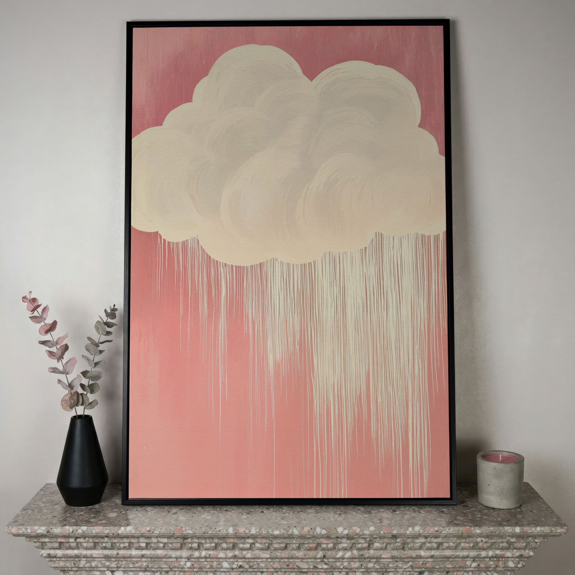 Pink Cloud Canvas Print for Nursery Walls in black floating frame