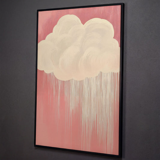 Pink Cloud Canvas Print for Nursery Walls shown in black floating frame
