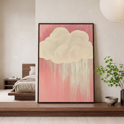 Pink Cloud Canvas Print for Nursery Walls in dark walnut floating frame