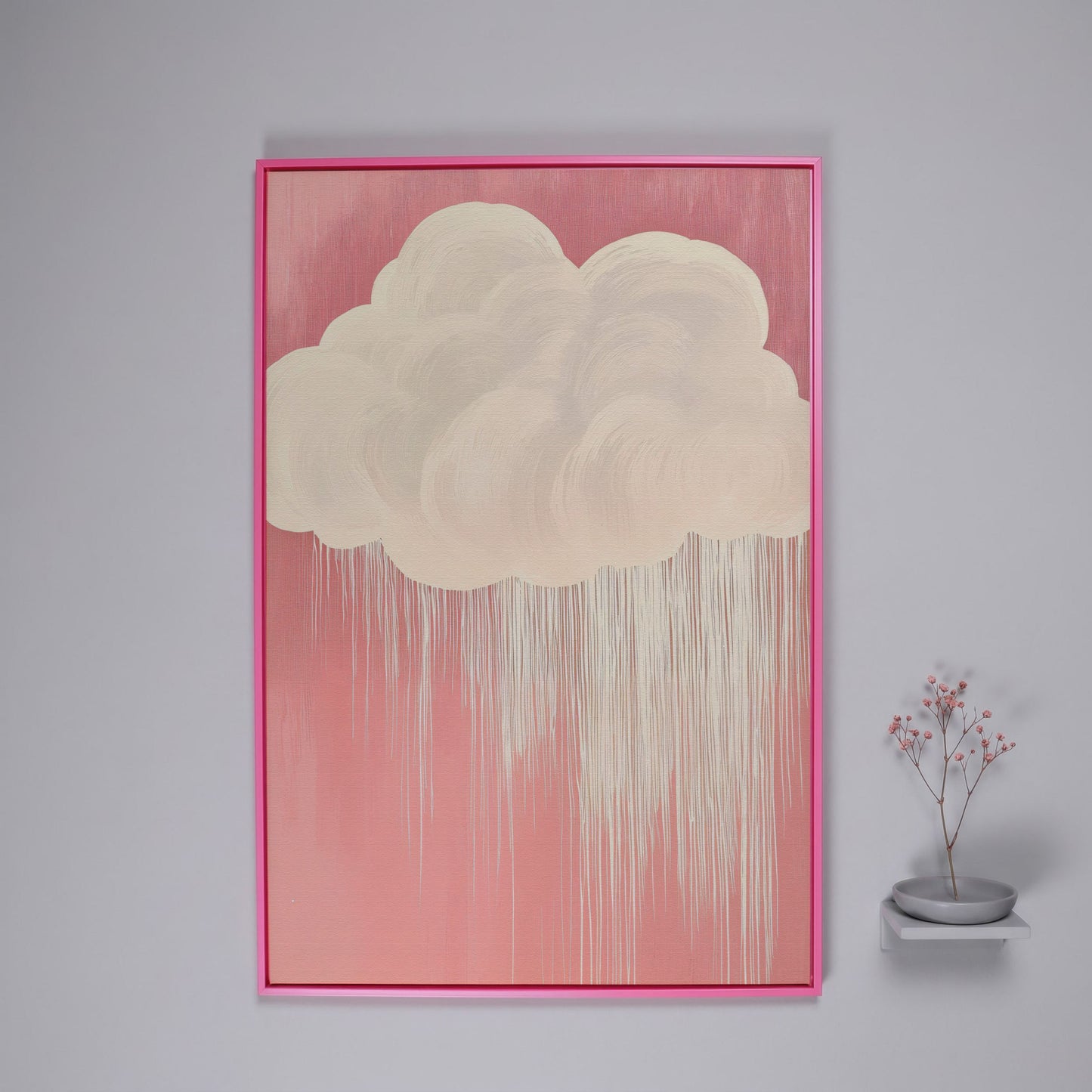 Pink Cloud Canvas Print for Nursery Walls in pink floating frame