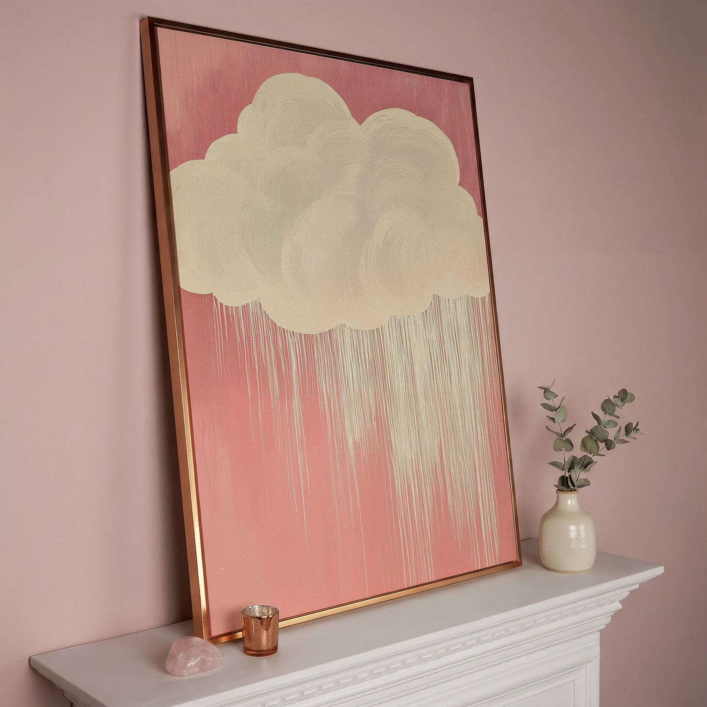 Pink Cloud Canvas Print for Nursery Walls in rose gold floating frame