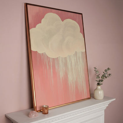 Pink Cloud Canvas Print for Nursery Walls in rose gold floating frame