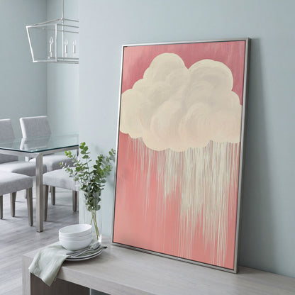 Pink Cloud Canvas Print for Nursery Walls in silver floating frame