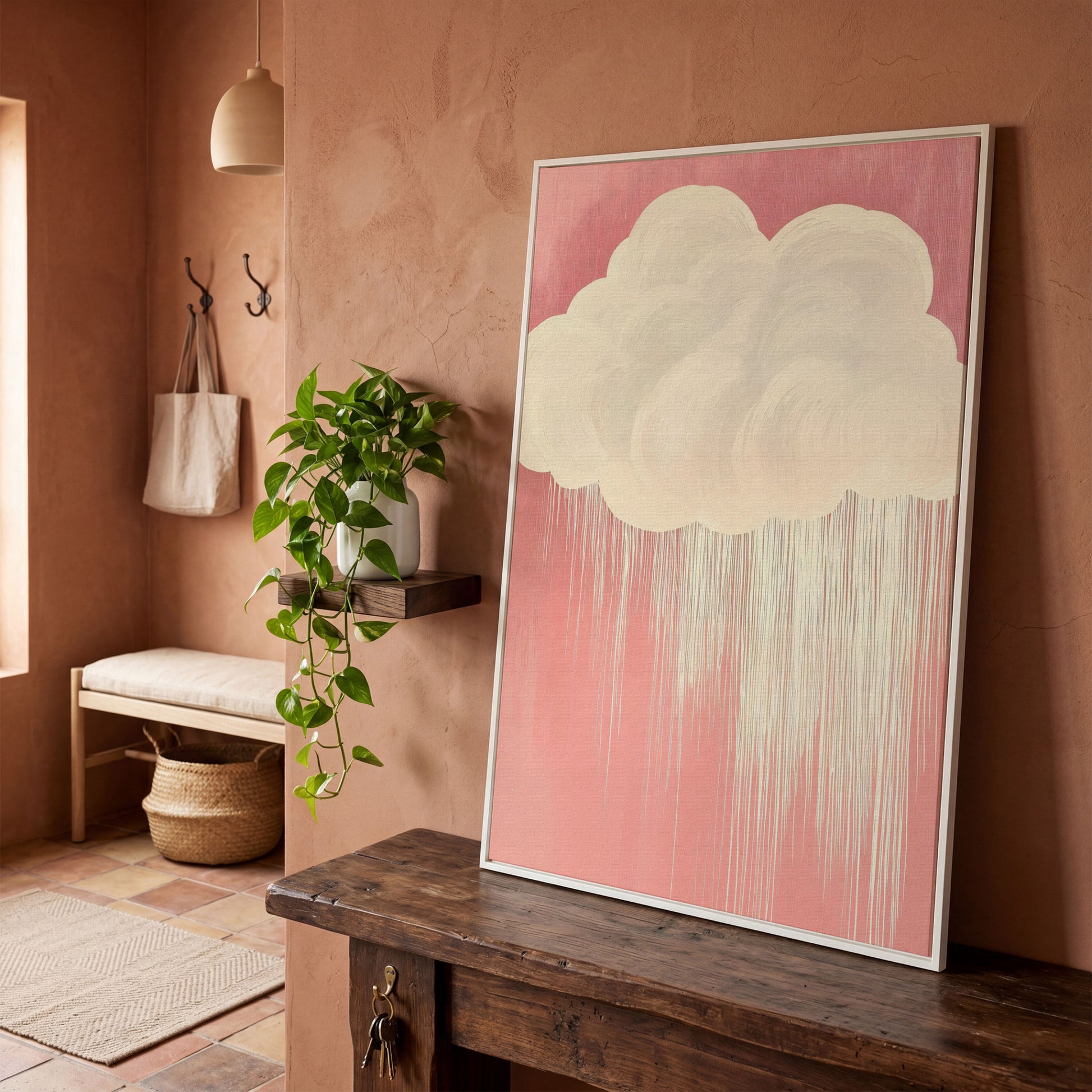Pink Cloud Canvas Print for Nursery Walls in white floating frame