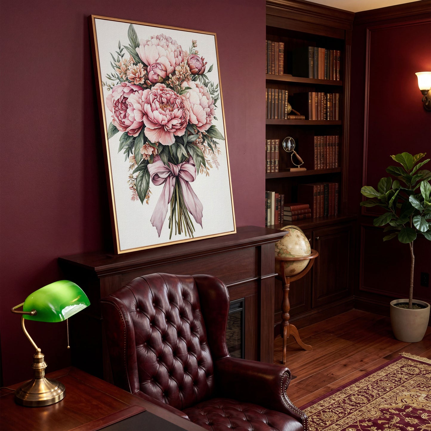 Vintage Peony Bouquet Canvas in antique gold floating frame