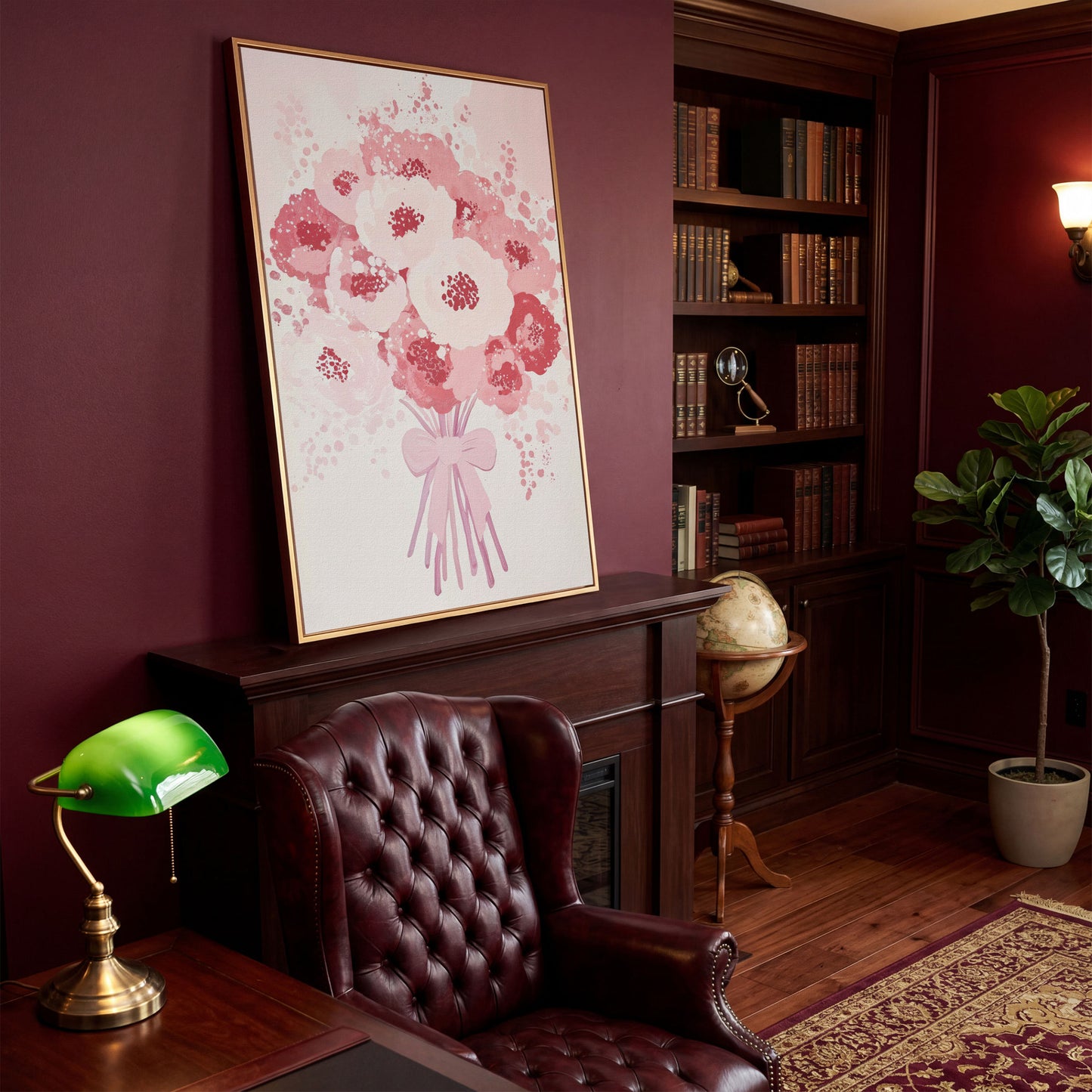 Pink Flower Bouquet Canvas Print in antique gold floating frame