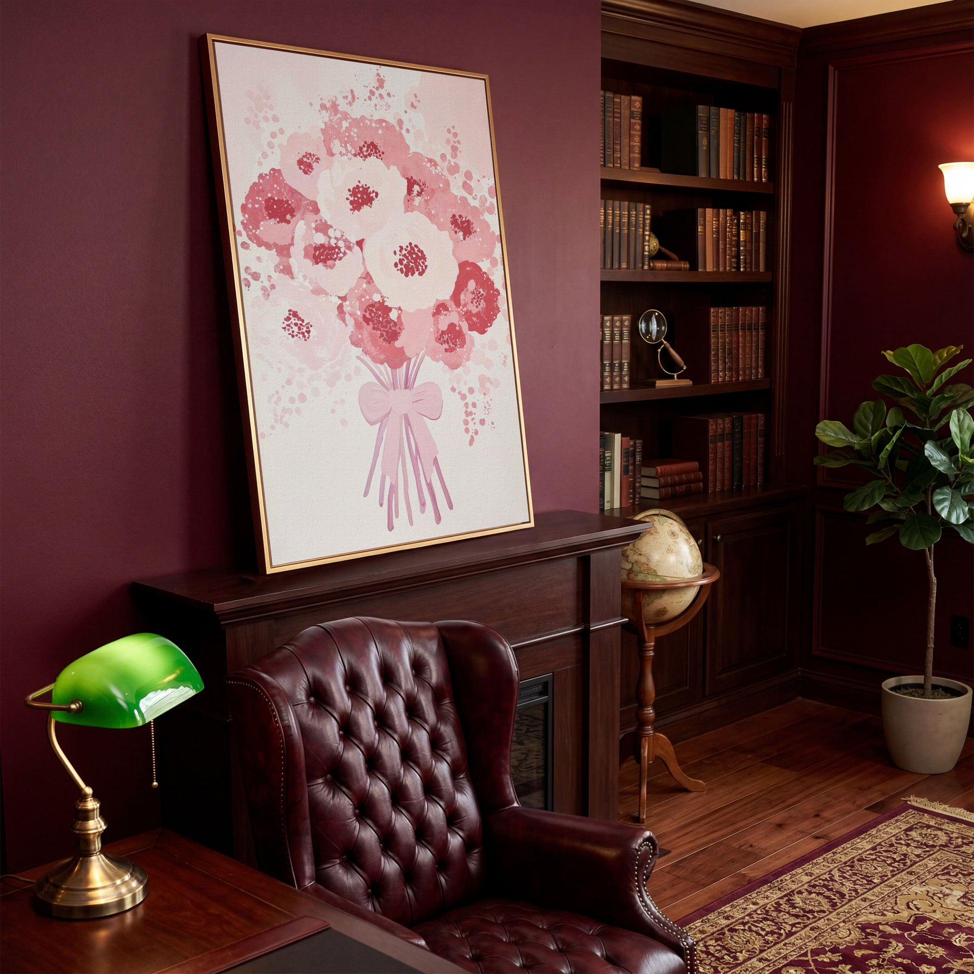 Pink Flower Bouquet Canvas Print in antique gold floating frame