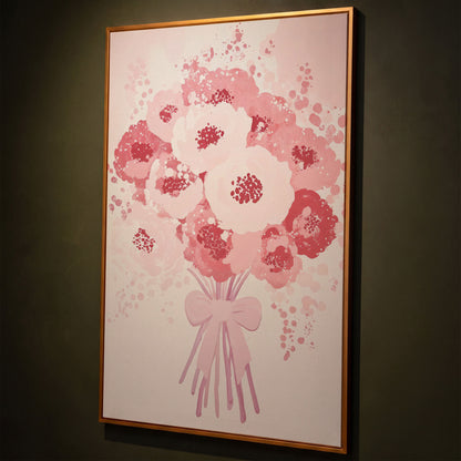 Pink Flower Bouquet Canvas Print shown in antique gold floating frame