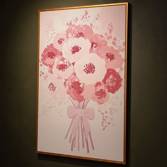 Pink Flower Bouquet Canvas Print shown in antique gold floating frame