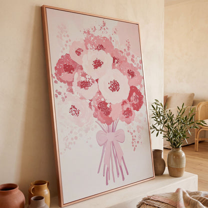Pink Flower Bouquet Canvas Print in rose gold floating frame