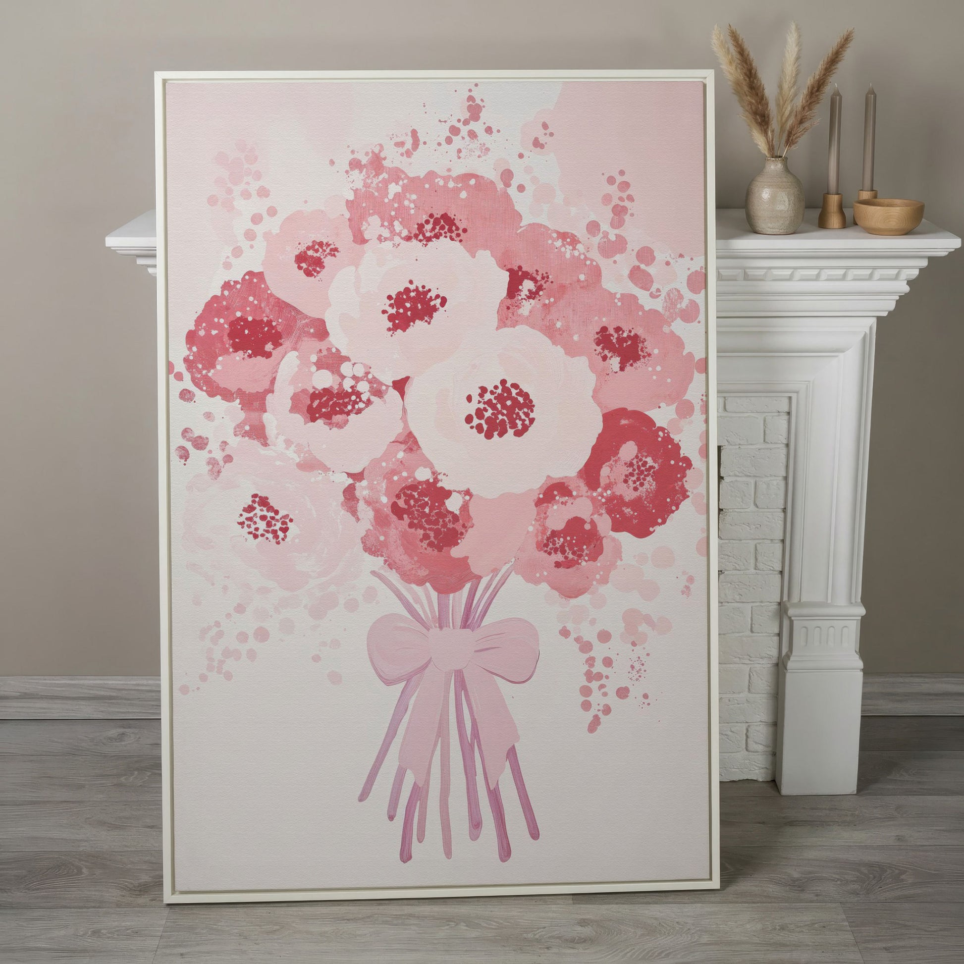 Pink Flower Bouquet Canvas Print in white floating frame