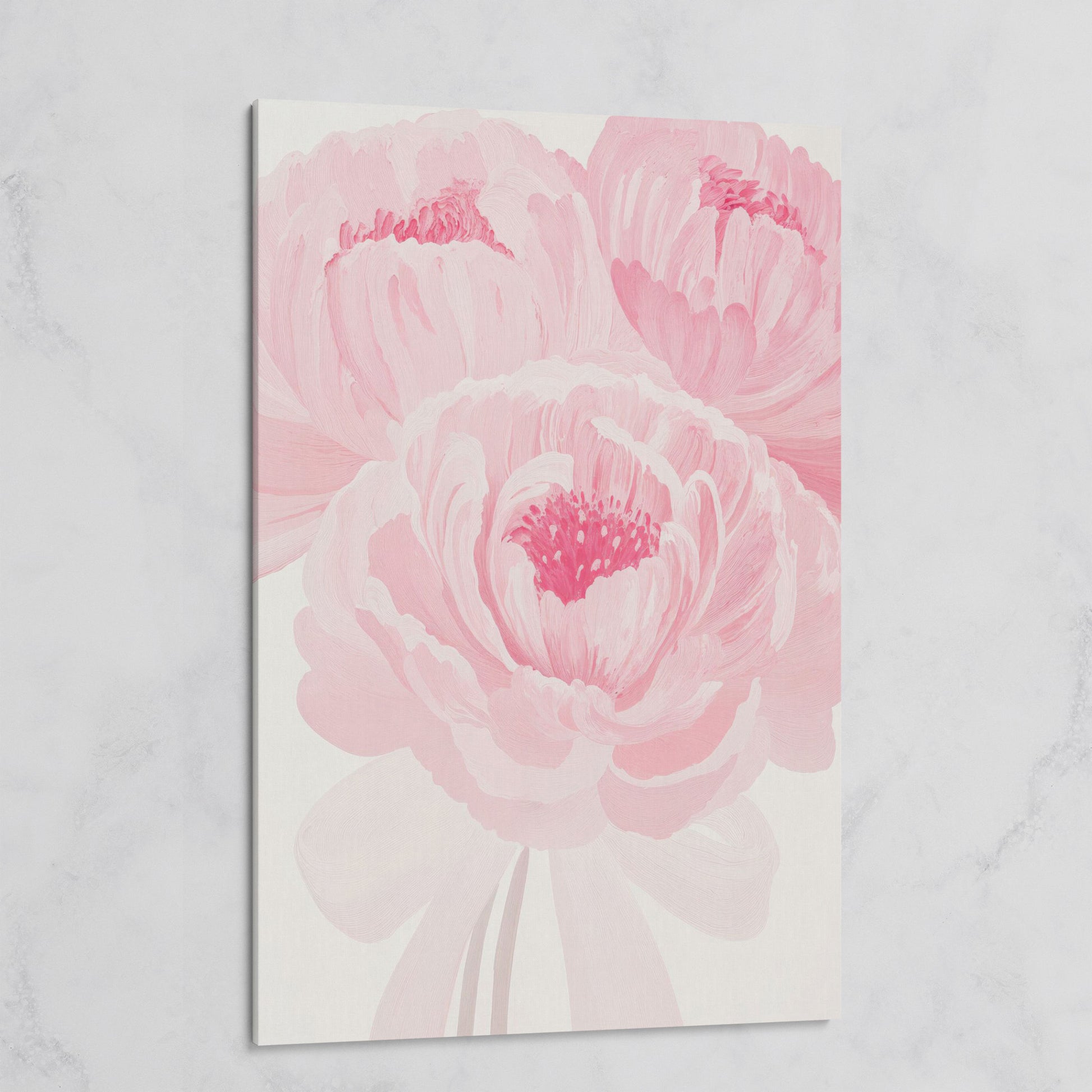Pink Peony Canvas Art Print in Portrait on gallery wrap