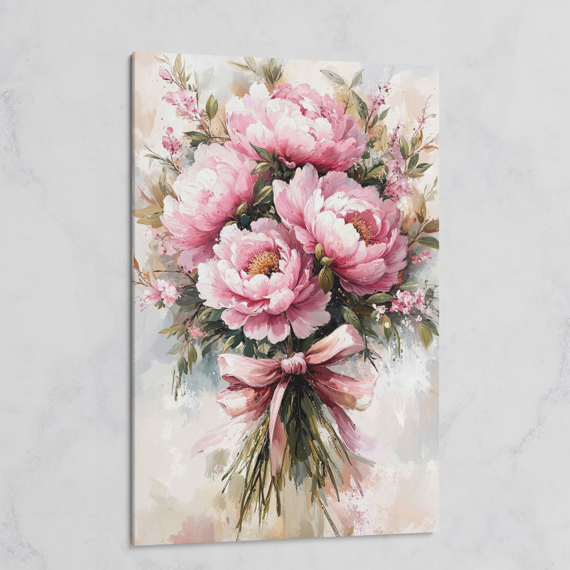 Pink Peony Bouquet Canvas Print for Living Room on gallery wrap