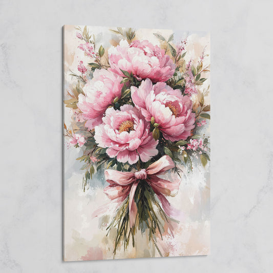 Pink Peony Bouquet Canvas Print for Living Room on gallery wrap