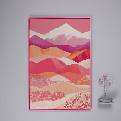Pink Abstract Landscape Canvas for Bedroom in pink floating frame
