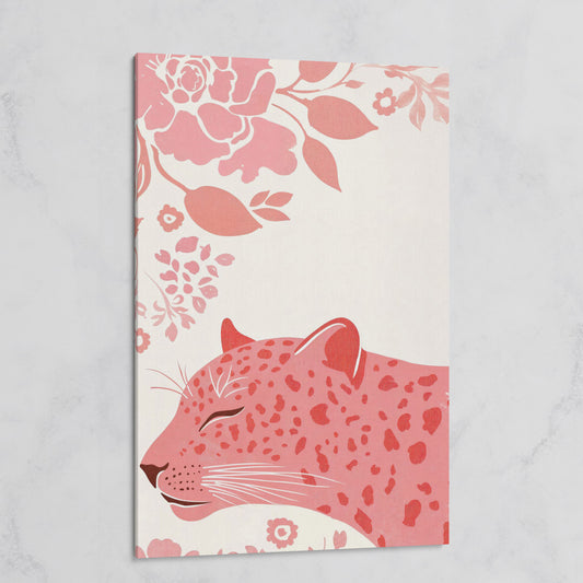 Pink Leopard with Floral Border Canvas on gallery wrap