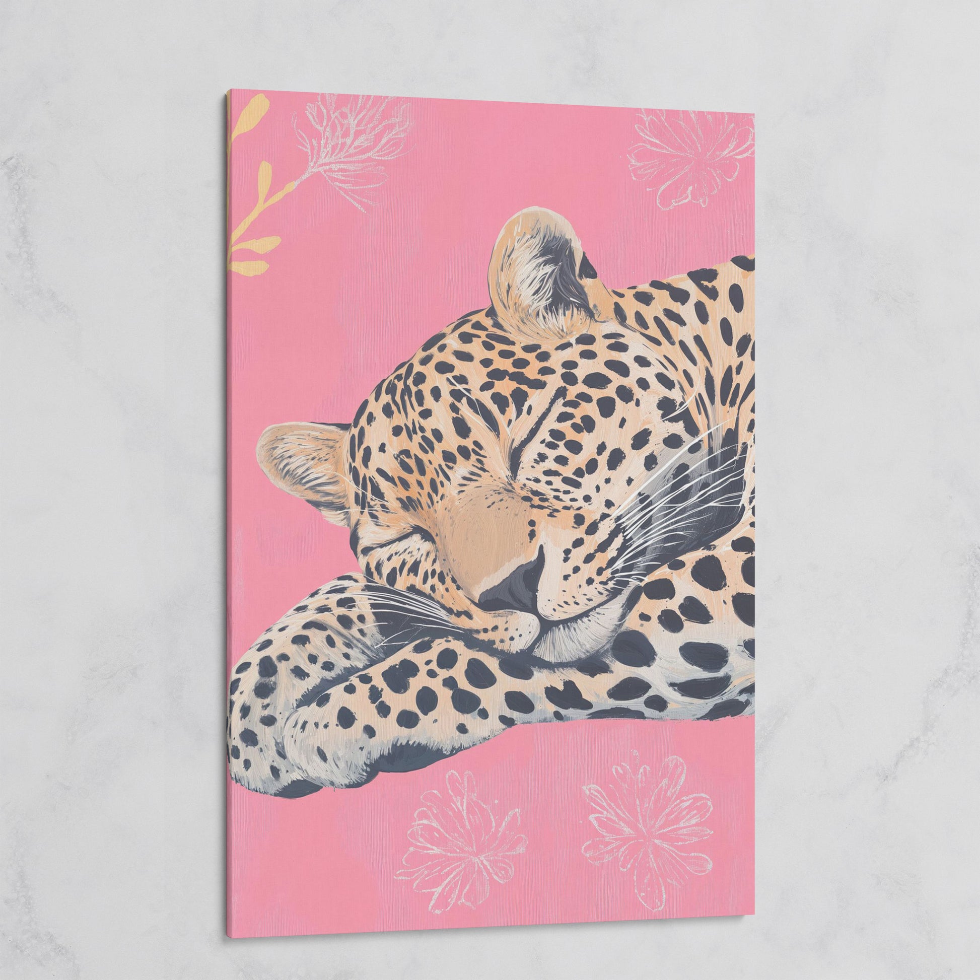 Sleeping Leopard with Florals Canvas on gallery wrap