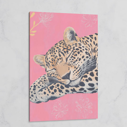 Sleeping Leopard with Florals Canvas on gallery wrap